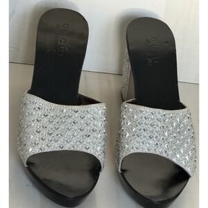 VTG Tom Ford Gucci Silver Studded Rhinestones Heeled Mules Size 42/US 12 Italy